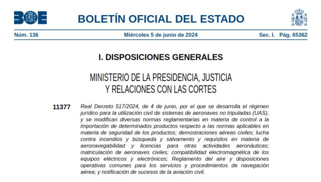 Real Decreto 517/2024 - UAS, aprobado el dia 4 de Junio…